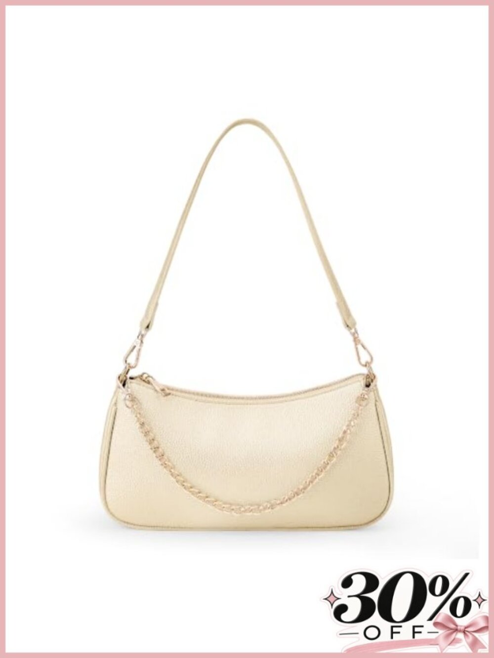 Faux Leather Shoulder Bag with Chain Strap and Detachable Handle